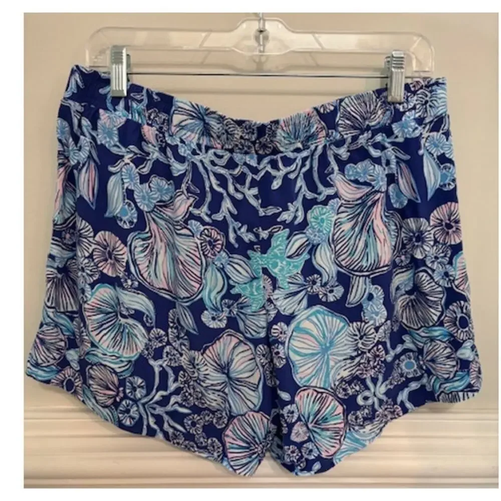 Lilly Pulitzer Katia Lapis Lazuli Blue Print Womens Medium Drawstring Shorts